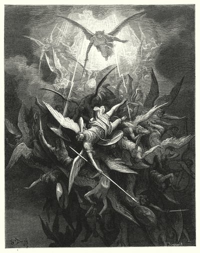 Ilustração de Gustave Dore para Miltons Paradise Lost, livro I, linhas 44, 45 de Gustave Dore